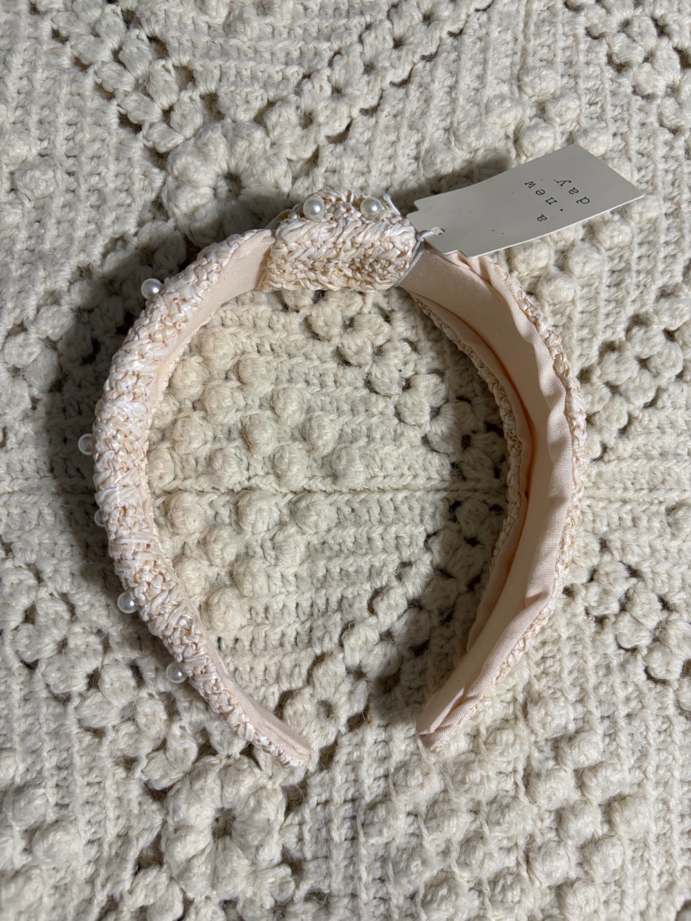 NWT Women's Pearl Embellished Cream Headband - Soft Neutral bridal weddingbundle